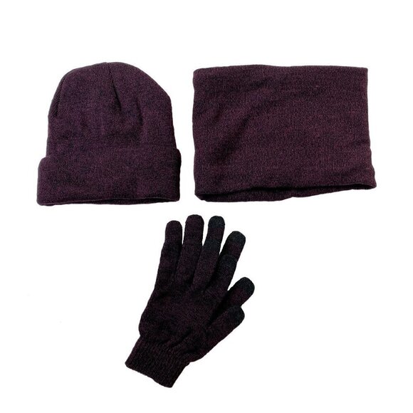 Wine Red 3pc set Winter  Hat, Scarf and Glove set. New   Women M - Picture 1 of 6